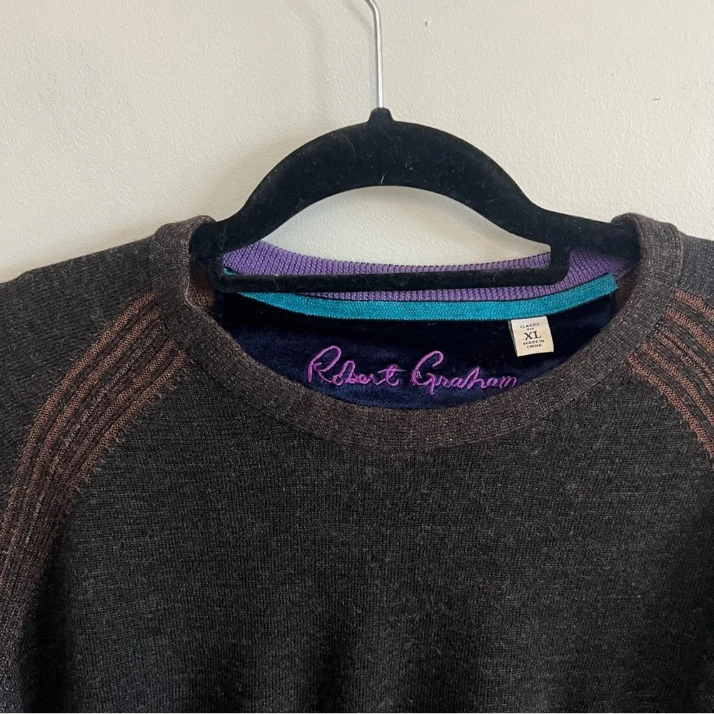 Robert Graham Men's Dark Brown 100% Wool Crewneck Sweater Business Work Classic